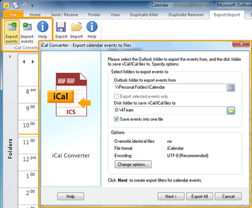 Import and export Outlook Calendar to iCal